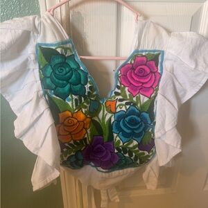 Floral Embroidered White Top